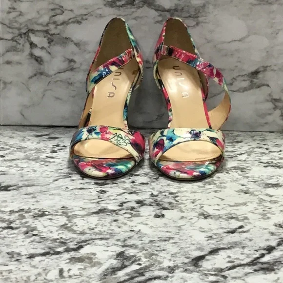 Unisa Women's Floral Patent Open Toe Pumps Heels - Picture 3 of 13